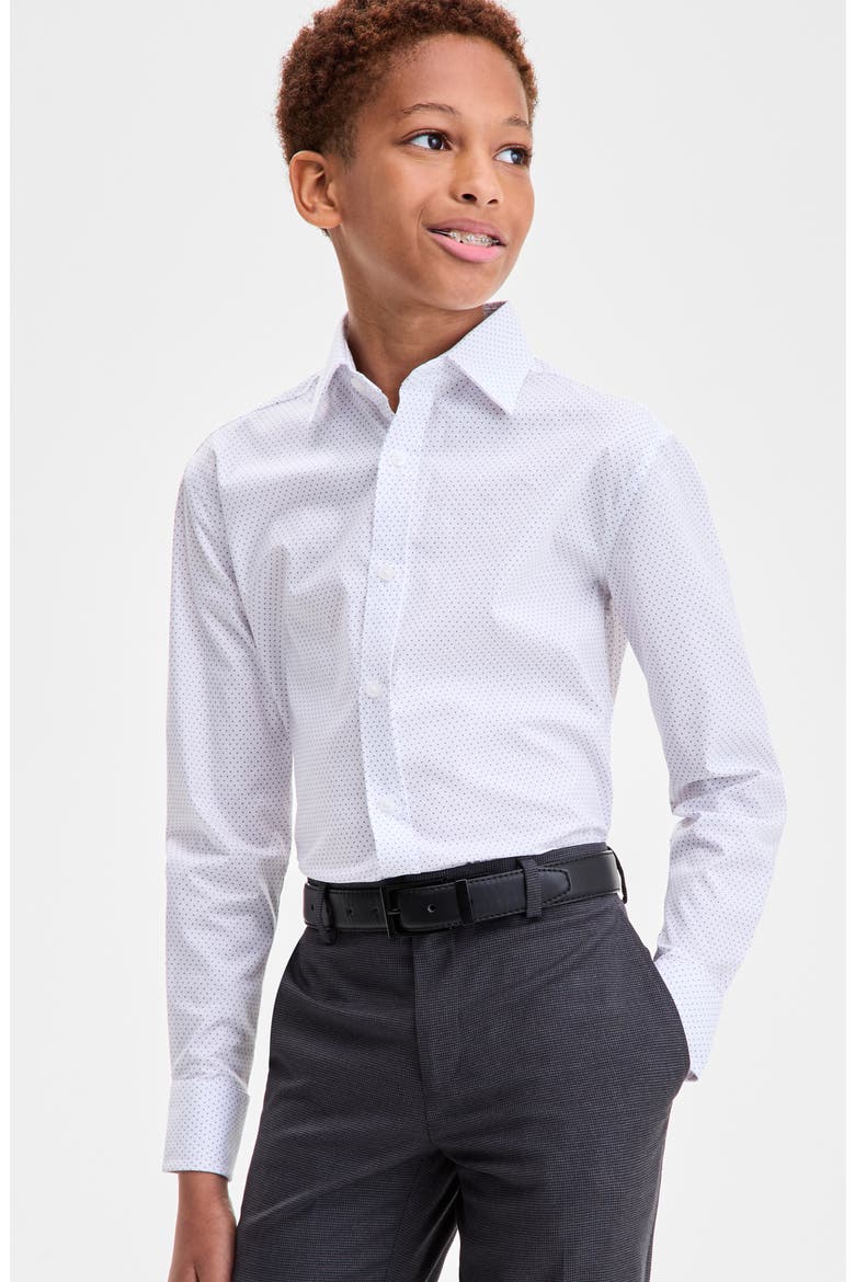 Kids' Purple Mini Dot Stretch Cotton Blend Dress Shirt, Alternate, color, PURPLE