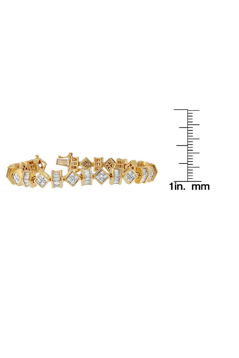 14K Yellow Gold 7.50 Cttw Princess and Baguette Diamond Geometric Link Bracelet, Alternate, color, Yellow Gold