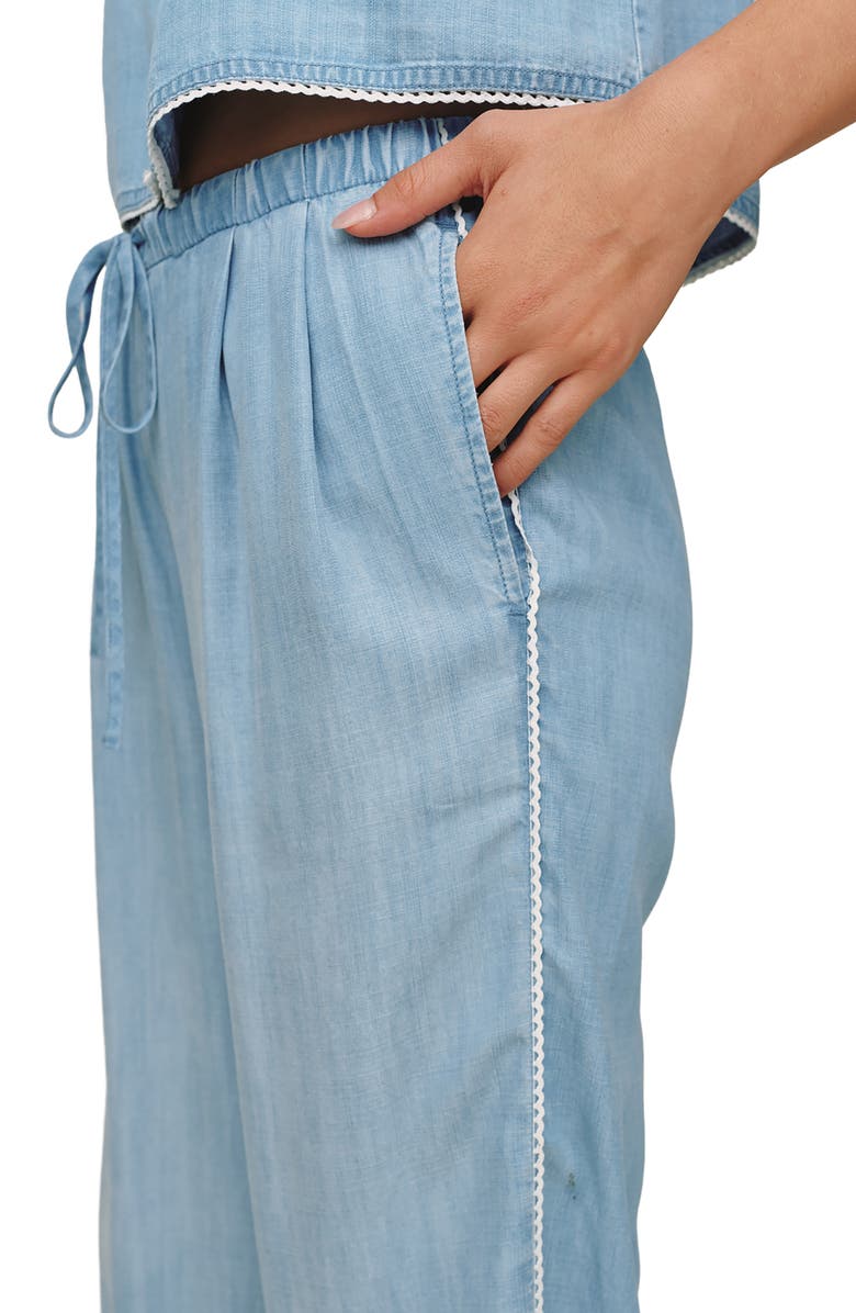 Bella Dahl Scallop Trim Wide Leg Chambray Pants, Alternate, color, Ombre Mist Wash
