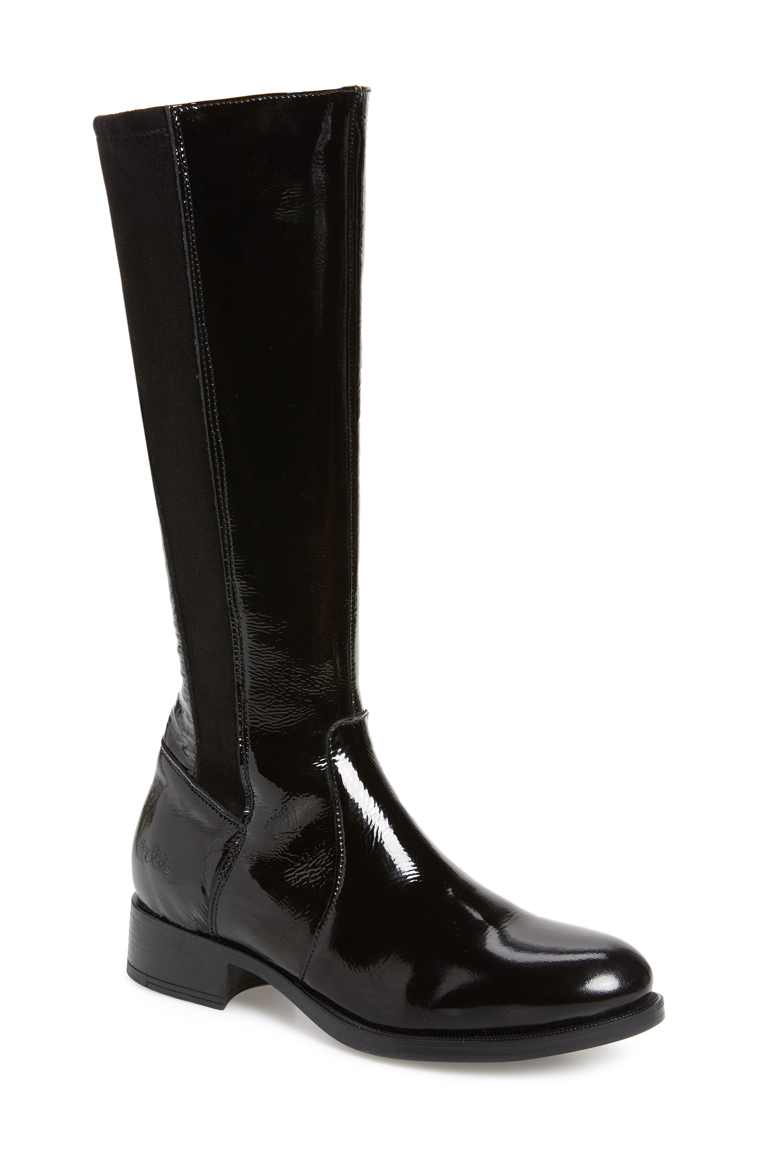 Beau Tall Waterproof Boot, Main, color, BLACK PATENT LEATHER