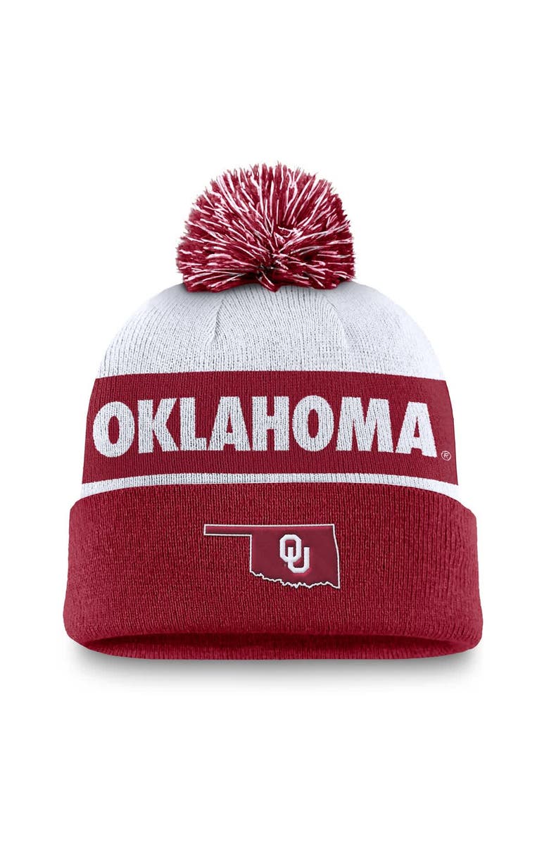 Jordan Brand Men's Jordan Brand White/Crimson Oklahoma Sooners Primetime Peak Cuffed Knit Hat with Pom, Main, color, 