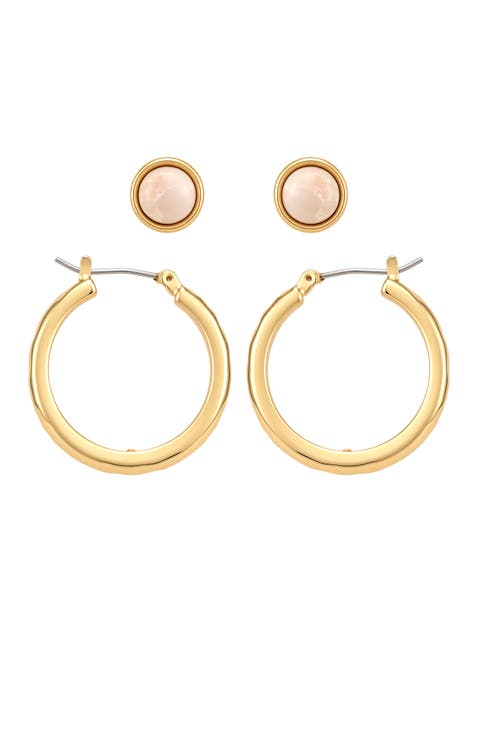Gold-Tone Serpentine Stud & Hoop Earring Set