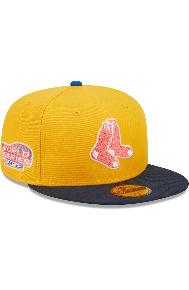 New Era Men's New Era Gold/Azure Boston Red Sox 2004 World Series Undervisor 59FIFTY Fitted Hat, Main, color, 