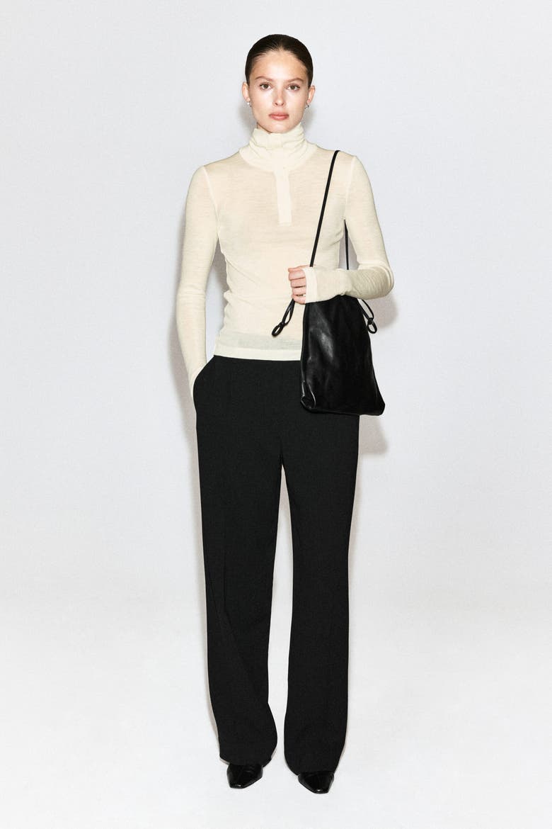 Pleated Crepe Straight-Leg Pants, Alternate, color, BLACK