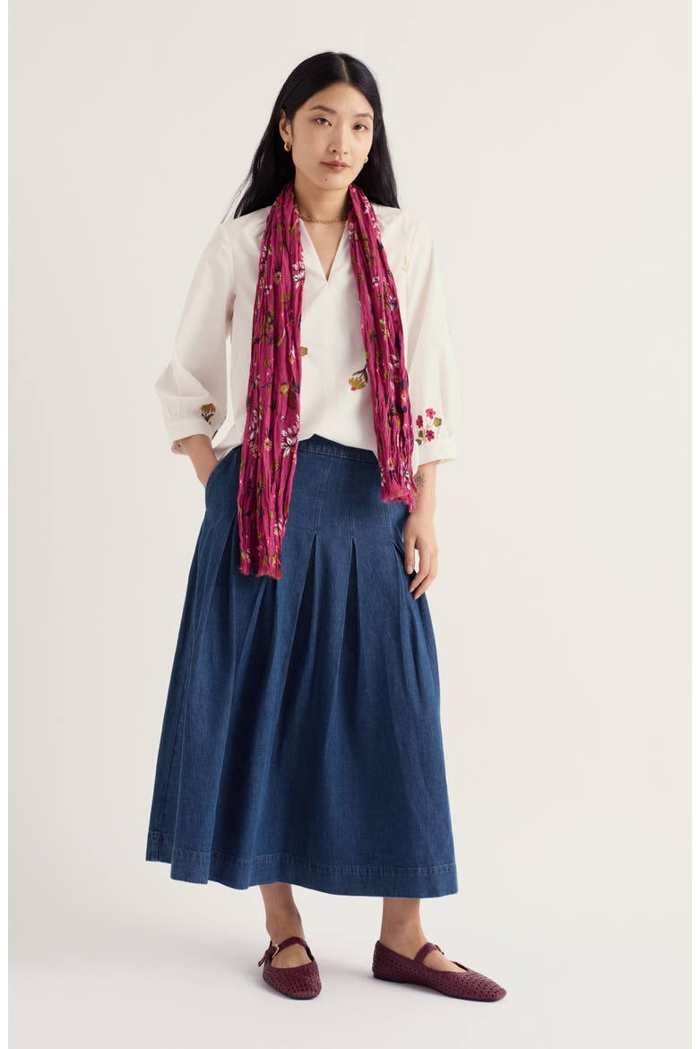 Rosewall Midi Skirt, Alternate, color, MID WASH