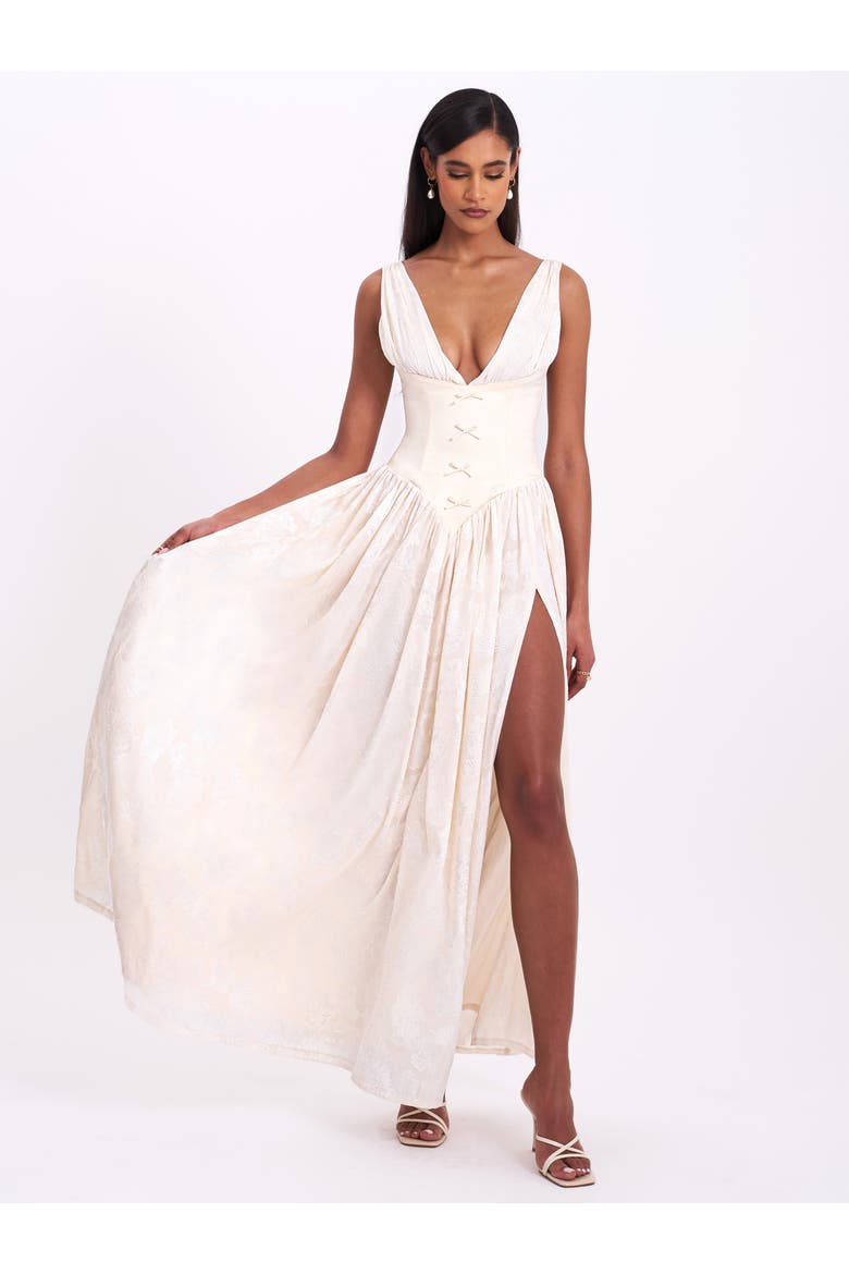 Sabrina High Slit Jacquard Maxi Dress, Alternate, color, Butter Yellow