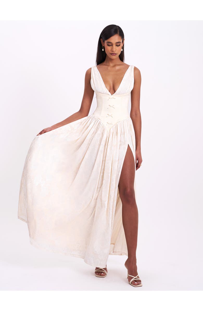 Miss Circle Sabrina High Slit Jacquard Maxi Dress, Alternate, color, Butter Yellow