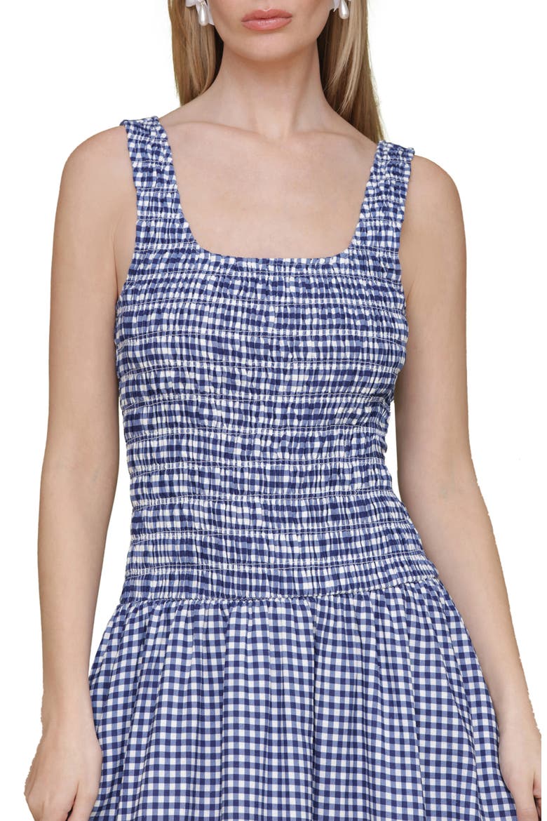 Smocked Sleeveless Fit & Flare Maxi Dress, Alternate, color, NAVY WHITE GINGHAM