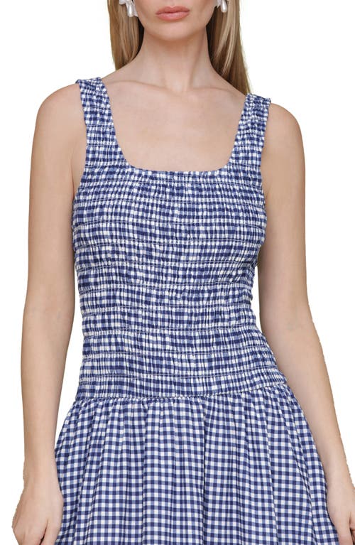 Avec Les Filles Smocked Sleeveless Fit & Flare Maxi Dress In Navy White Gingham