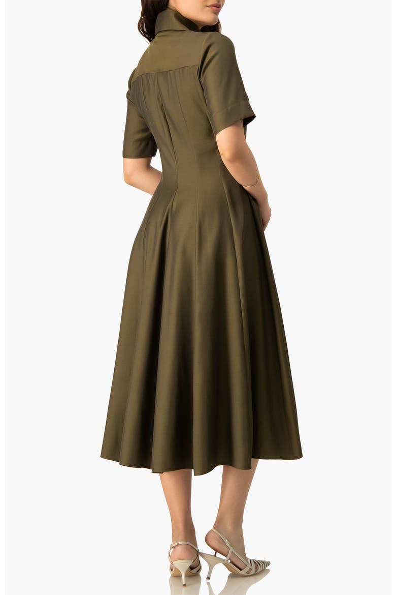 Short Sleeve Midi Dress with Button-Front Fit-and-Flare Shirtdres, Alternate, color, Olive Green