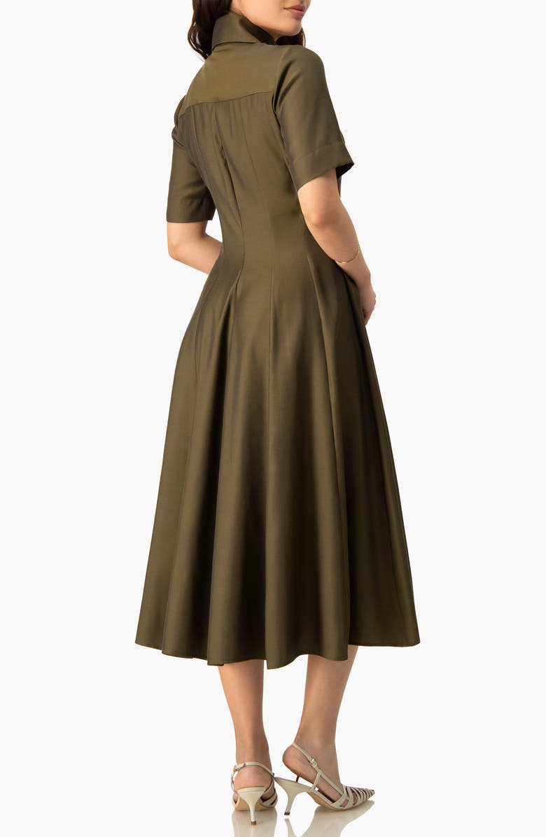 IVONNE Short Sleeve Midi Dress with Button-Front Fit-and-Flare Shirtdres, Alternate, color, Olive Green