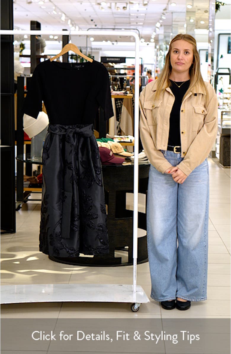 Jesse Metallic Floral Mixed Media Midi Dress, sales video thumbnail