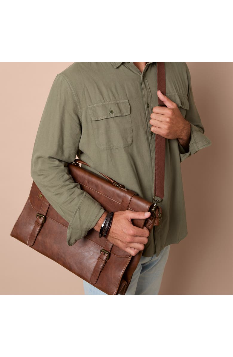 Lucky Brand Multilayer Braided Leather and Bead Bracelet, Brown & Black, Alternate, color, Brown, Black