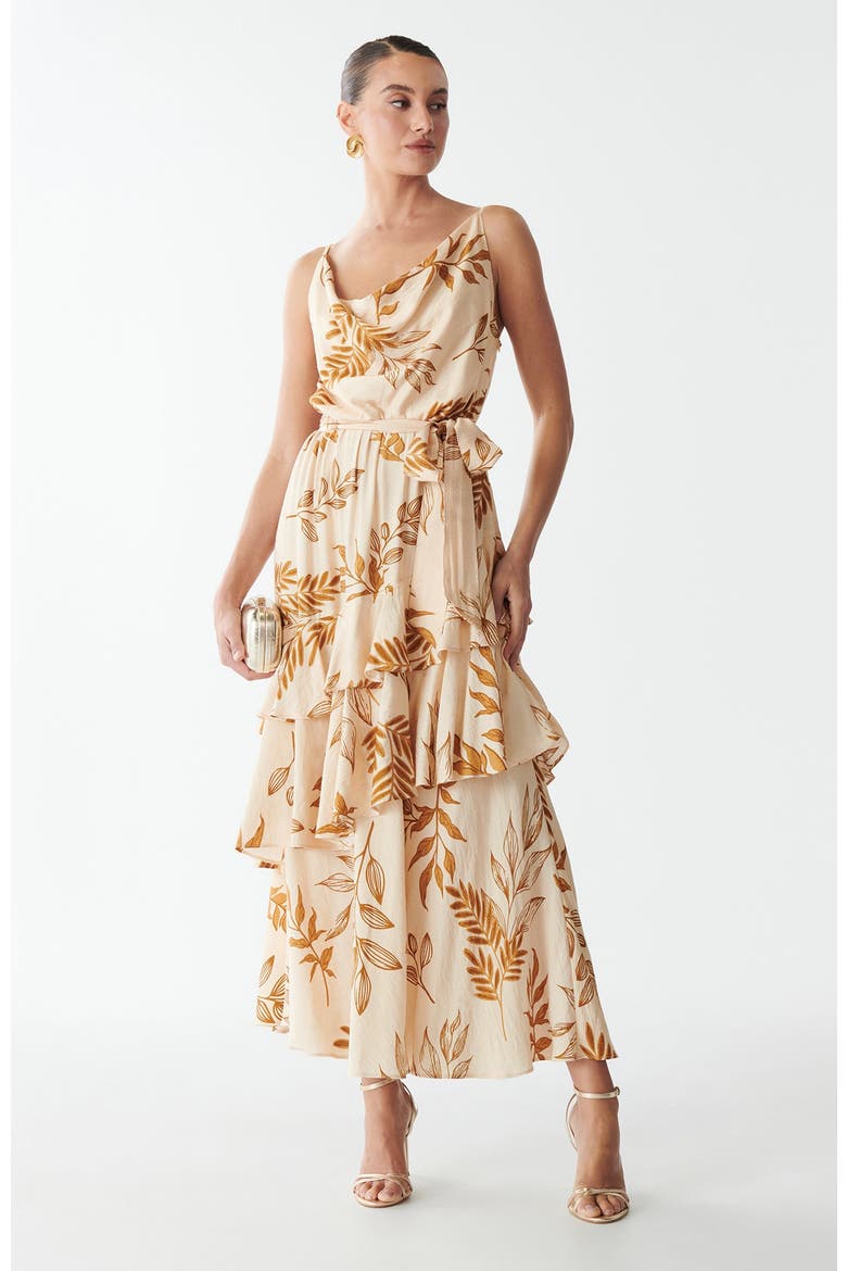 Brianna Midi Dress, Alternate, color, Golden Palms