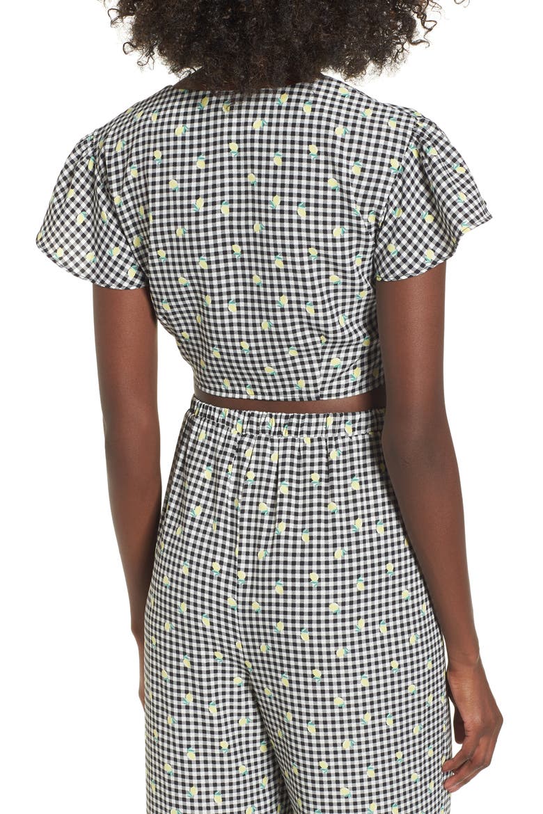 Gingham Tie Front Crop Top, Alternate, color, GINGHAM LEMON PRINT