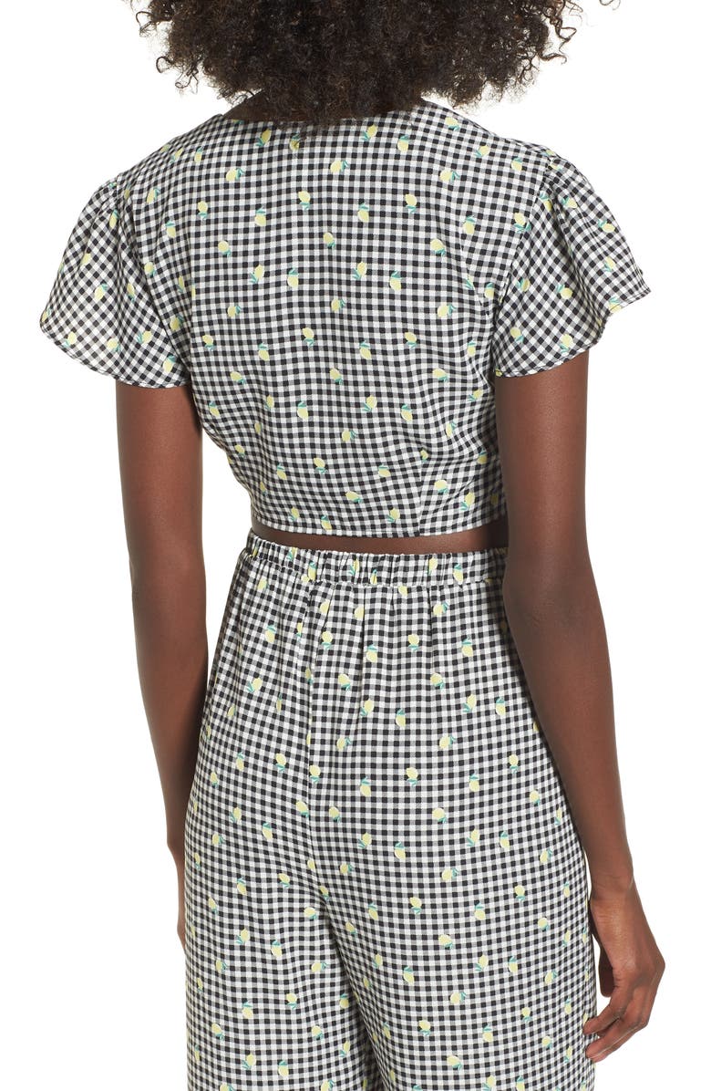 Love, Fire Gingham Tie Front Crop Top, Alternate, color, 