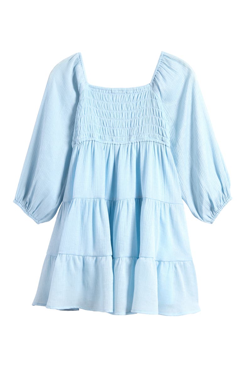Kids' Shimmer Crinkle Long Sleeve Babydoll Dress, Alternate, color, LIGHT BLUE