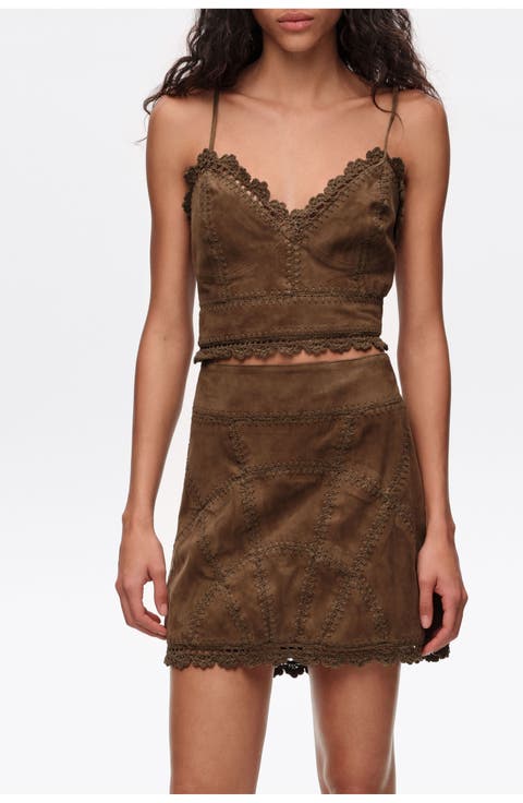 Suede Strappy Top With Decorative Stitching