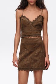 Bimba y Lola Suede Strappy Top With Decorative Stitching