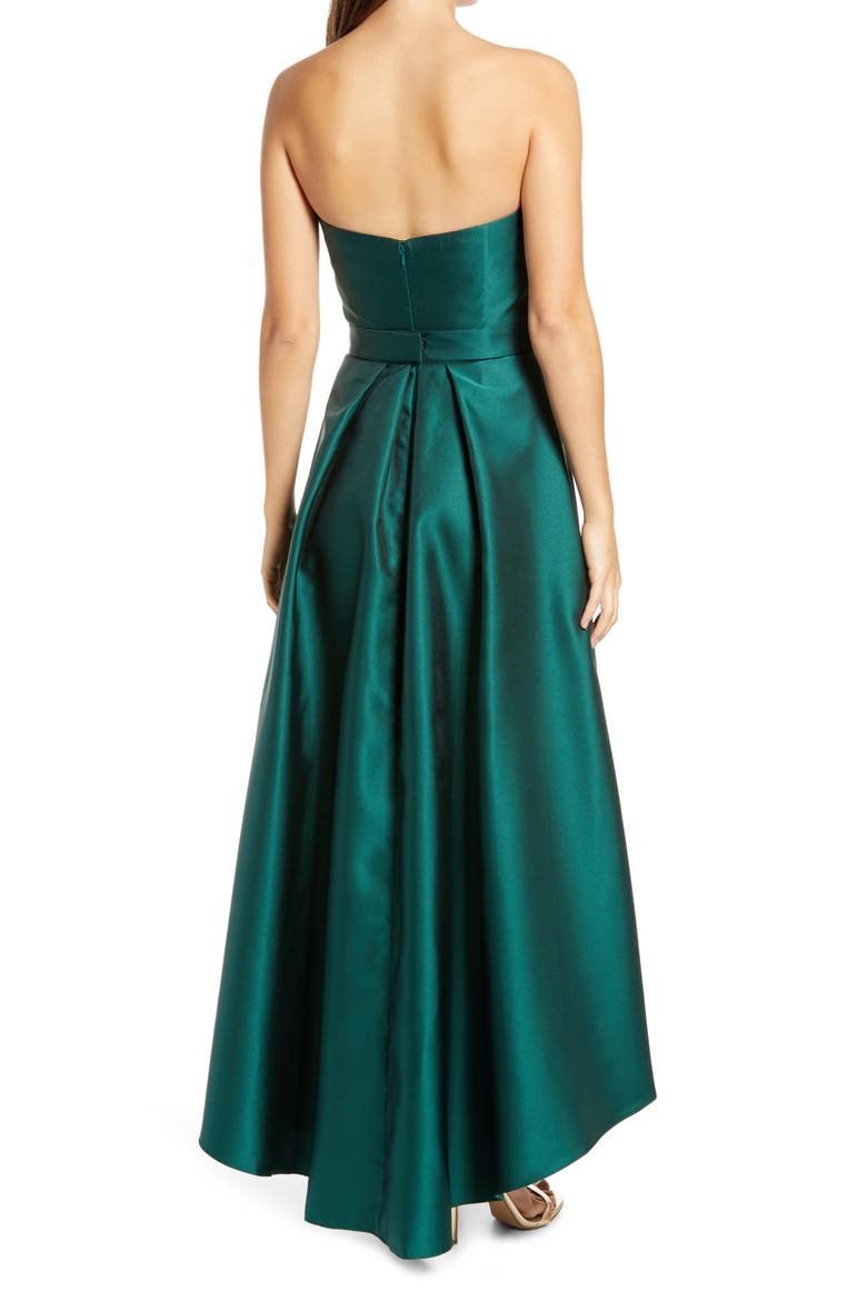 Strapless High/Low Ballgown, Alternate, color, HUNTER