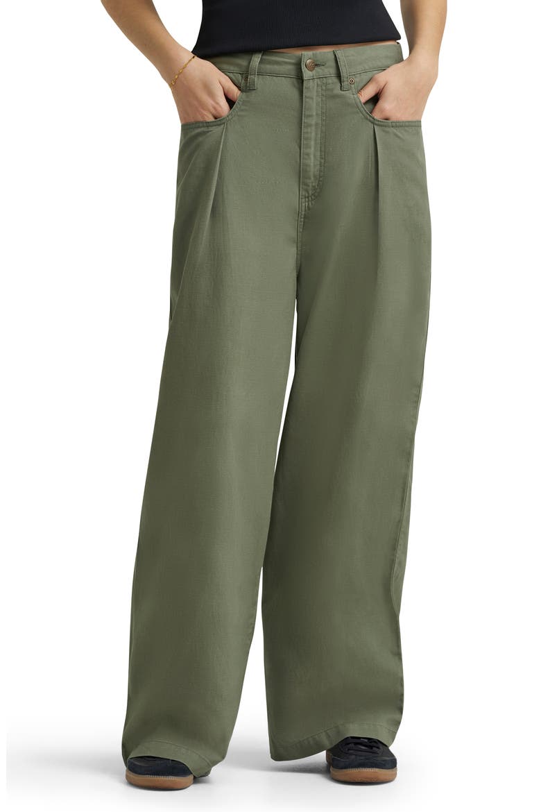 Pleated Slouchy Wide Leg Twill Pants, Main, color, MERCANTILE GREEN