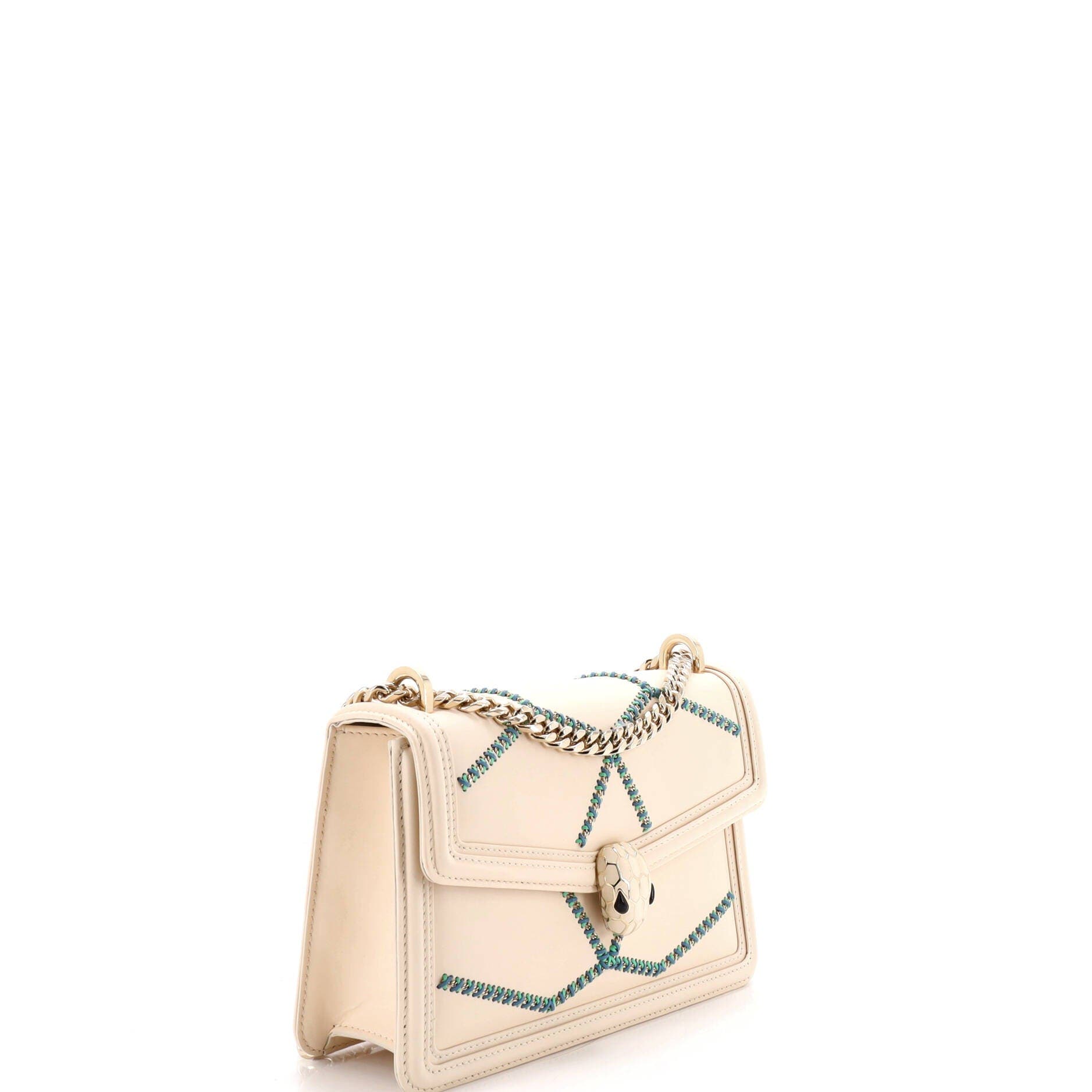 Serpenti Forever Shoulder Bag Whipstitched Leather Small, Alternate, color, White