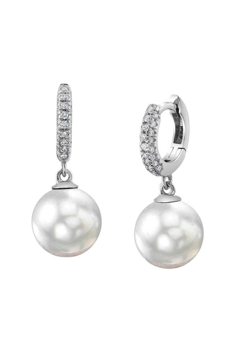 White South Sea Pearl & Diamond Huggie Eileen Earrings, Main, color, White Gold