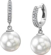 The Pearl Source White South Sea Pearl & Diamond Huggie Eileen Earrings