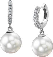 The Pearl Source White South Sea Pearl & Diamond Huggie Eileen Earrings