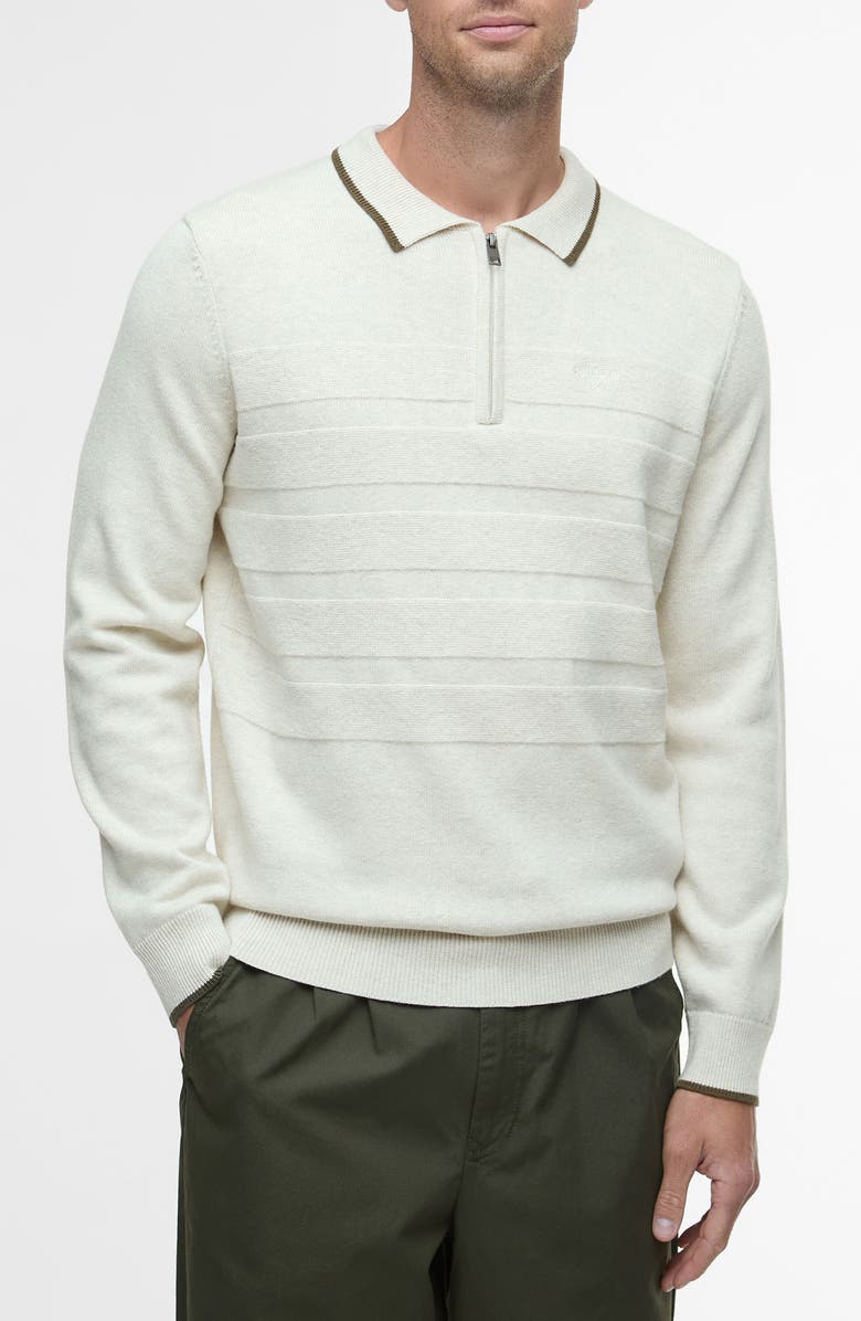 Barbour Fenhill Wool Blend Long Sleeve Polo, Main, color, Whisper White