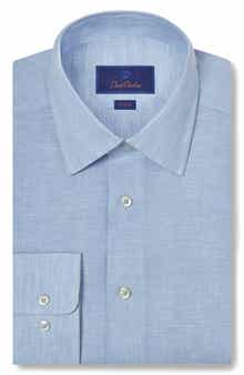 David Donahue Trim Fit Linen Dress Shirt