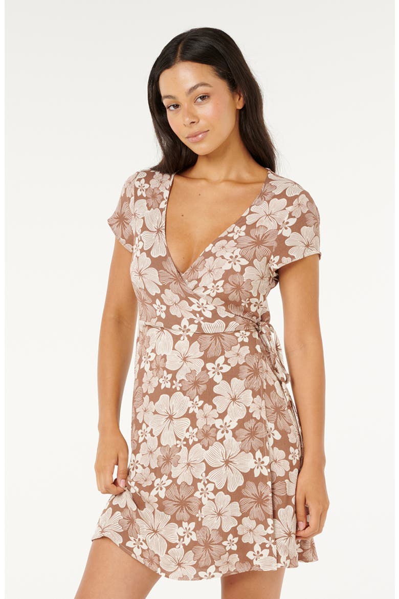 Aloha State Wrap Minidress, Alternate, color, BROWN