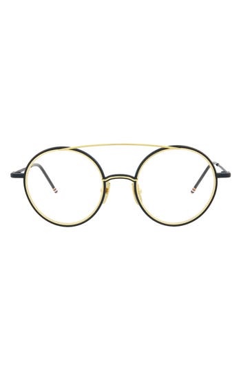 Thom Browne 50mm Round Optical Frames In Matte Navy Gold