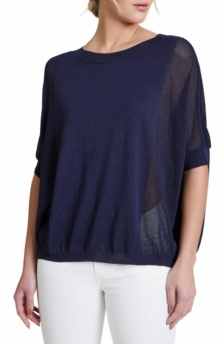 Santorelli Levi Short Sleeve Mesh Knit with Lurex, Alternate, color, Midnight