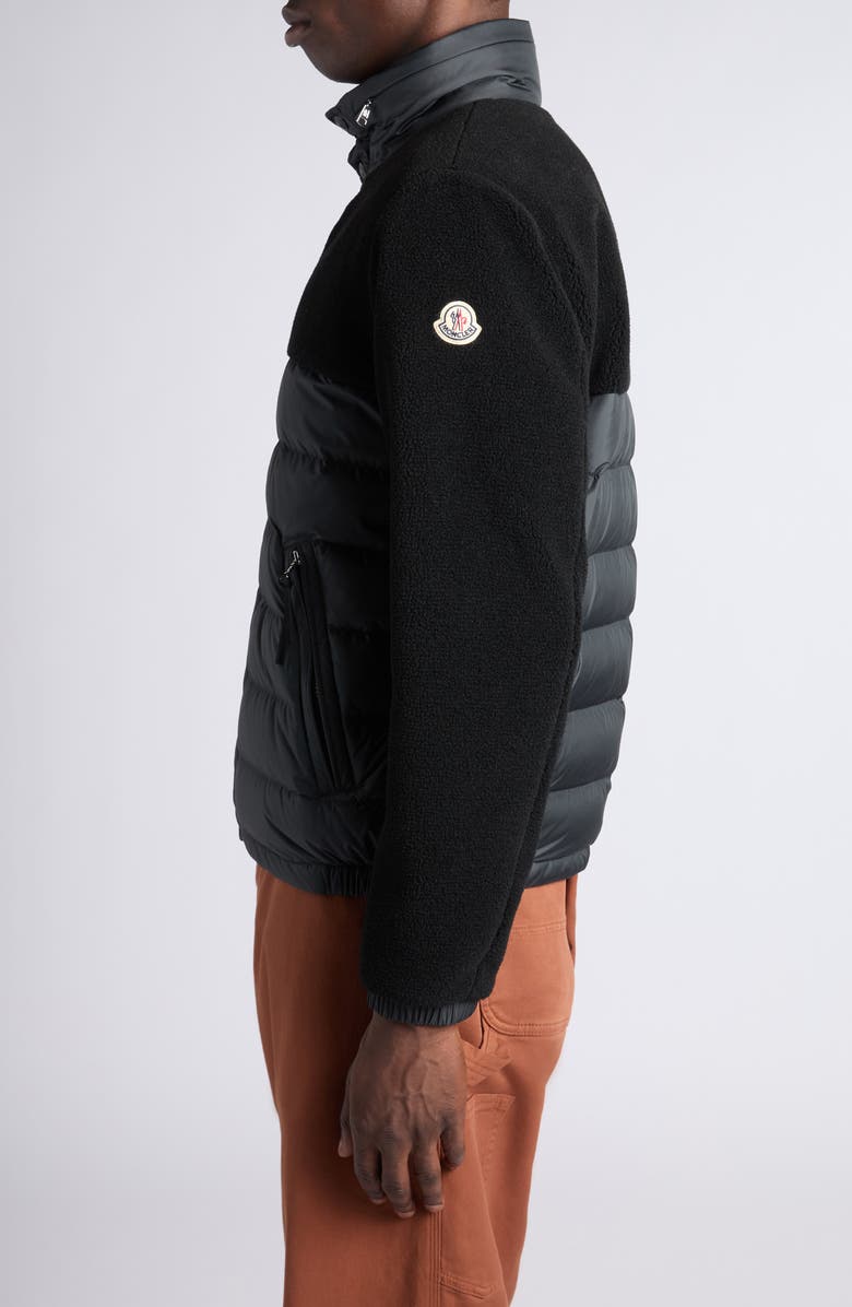 Moncler Mistral Mixed Media Down Puffer Jacket, Alternate, color, Black