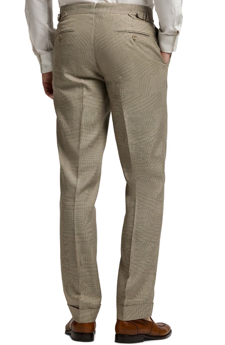 Ralph Lauren Purple Label Flat Front Glen Plaid Linen & Silk Dress Pants, Alternate, color, Summer Sand/ Truffle