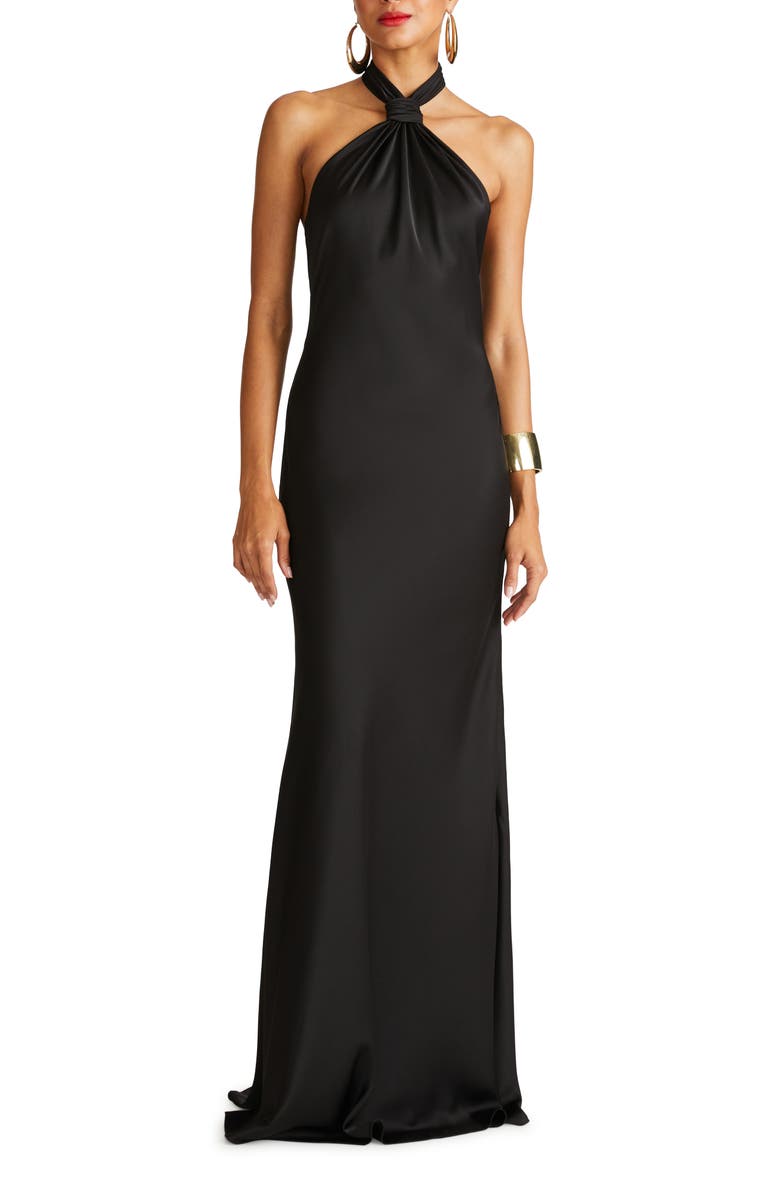 HALSTON Emie Satin Halter Gown, Main, color, 
