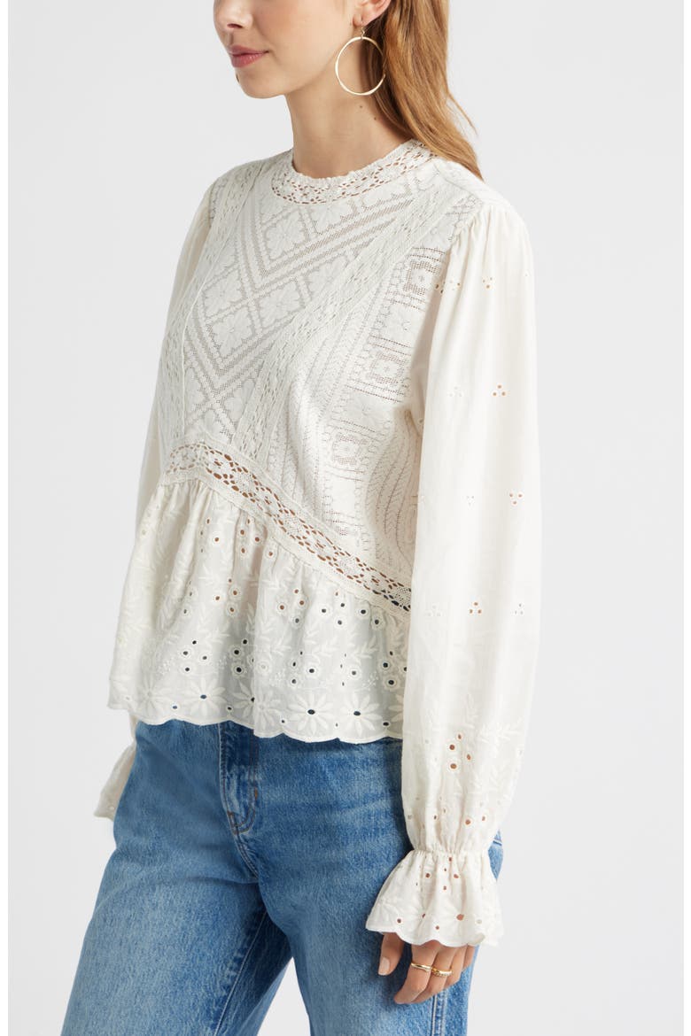 Mixed Media Lace Top, Alternate, color, IVORY EGRET