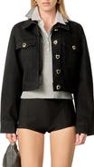 English Factory Heart Button Crop Denim Jacket