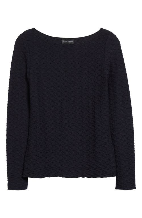 Emporio Armani Geometric Pattern Boat-neck Textured Knit Jumper In Black