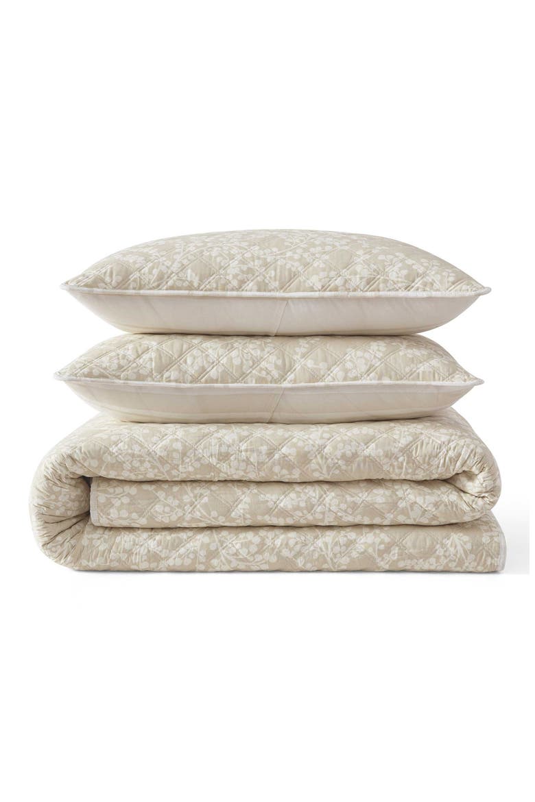 Layered Branches Cotton Quilt, Main, color, OYSTER SHELL/ WHITE