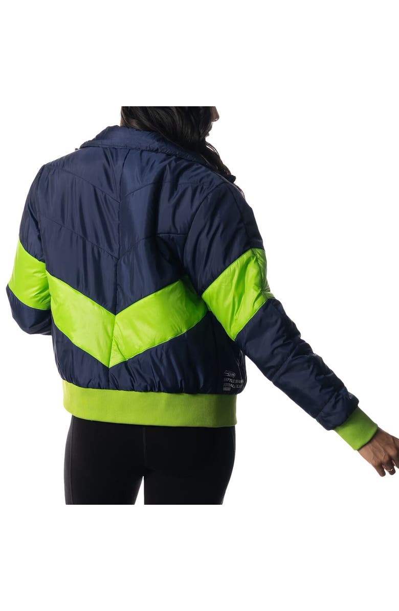 THE WILD COLLECTIVE Women's The Wild Collective College Navy Seattle Seahawks Puffer Full-Zip Hoodie, Alternate, color, 