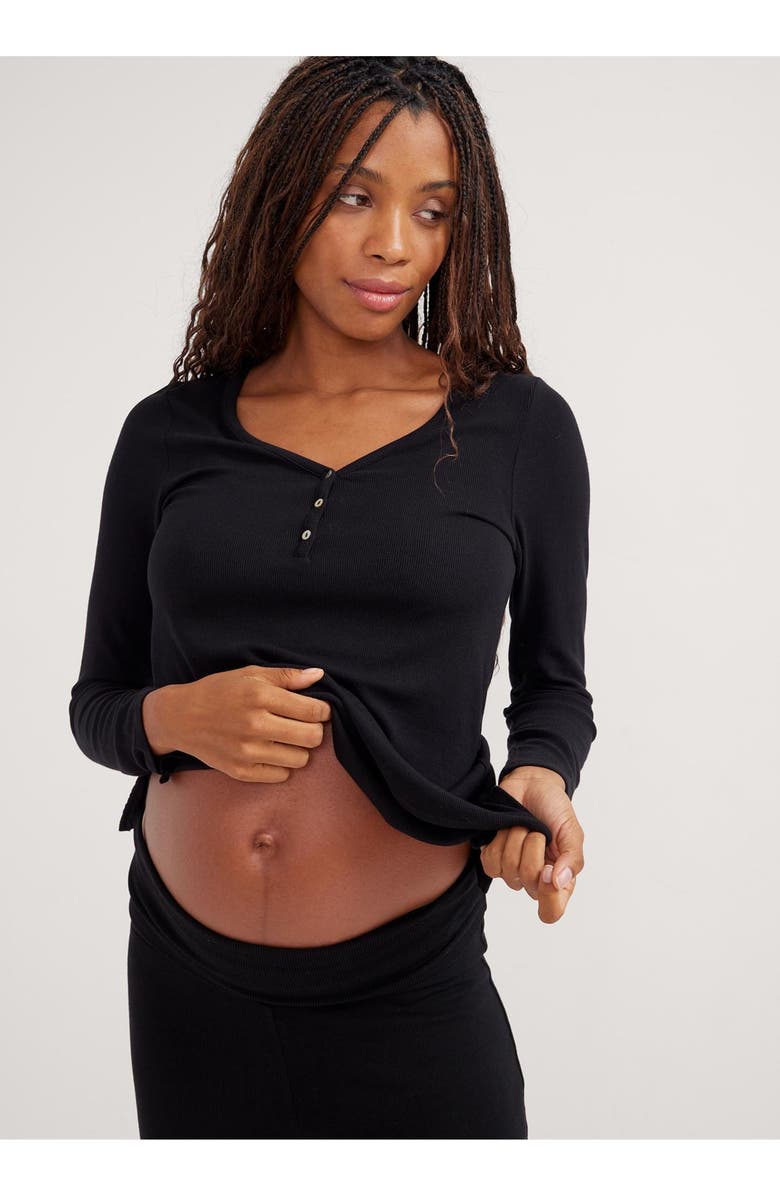 HATCH Collection The Softest Rib Nursing Henley, Alternate, color, Black