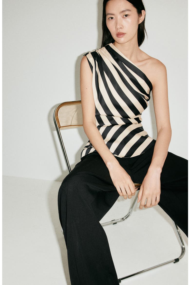 Stripe One-Shoulder Top, Alternate, color, ECRU