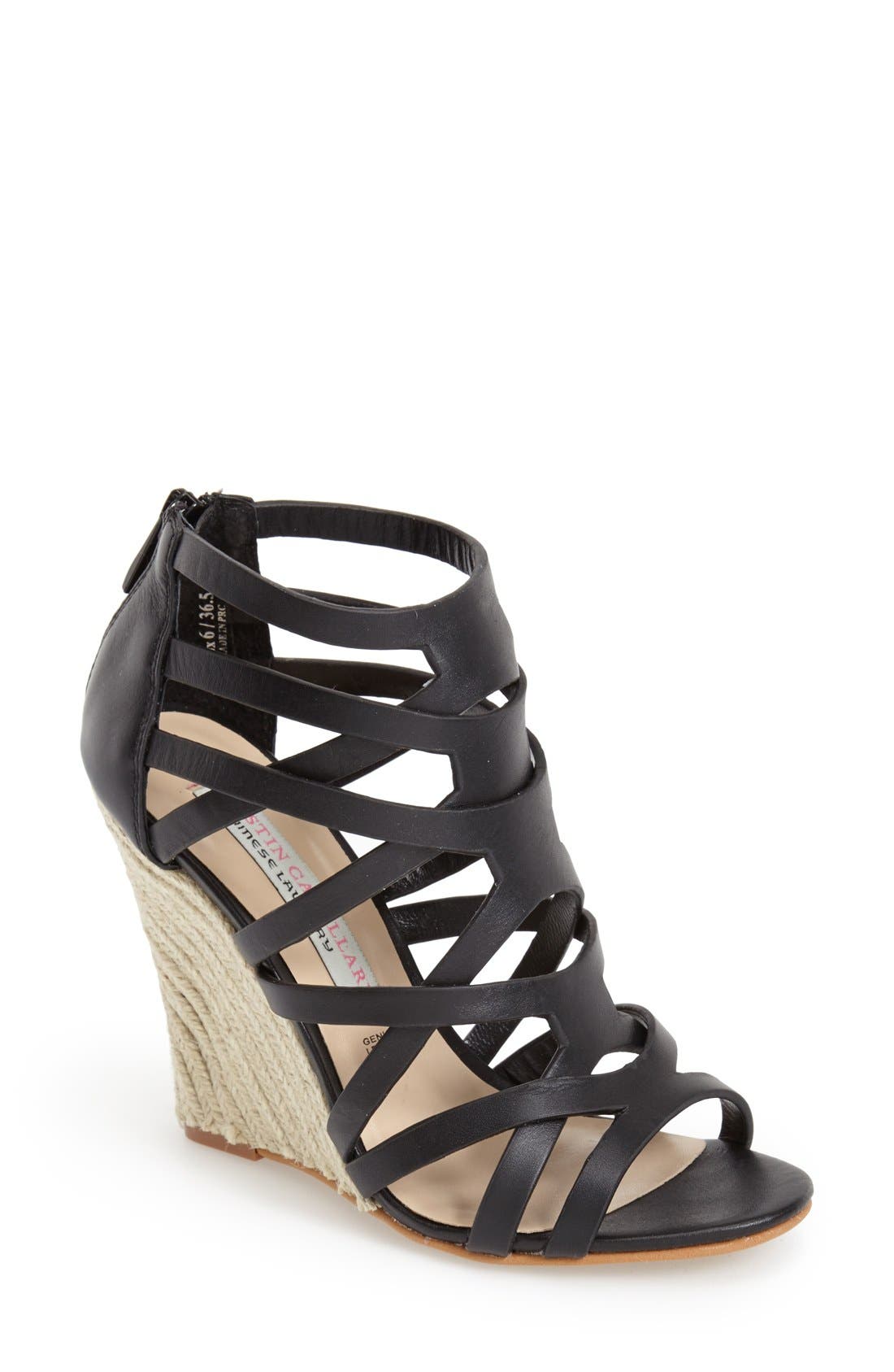 'Lux' Espadrille Wedge, Main, color, BLACK LEATHER