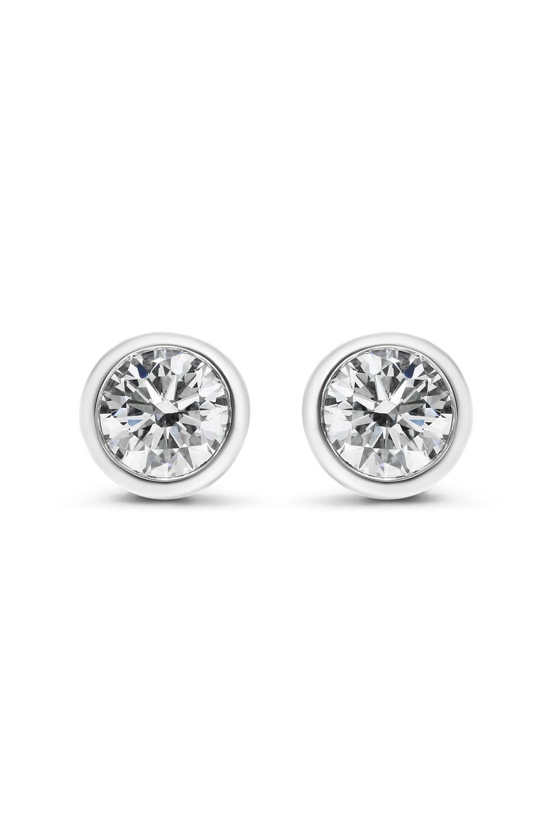 14K White Gold 2.0 Ct Lab Grown Diamond Classic Bezel Solitaire Stud Earrings, Alternate, color, White