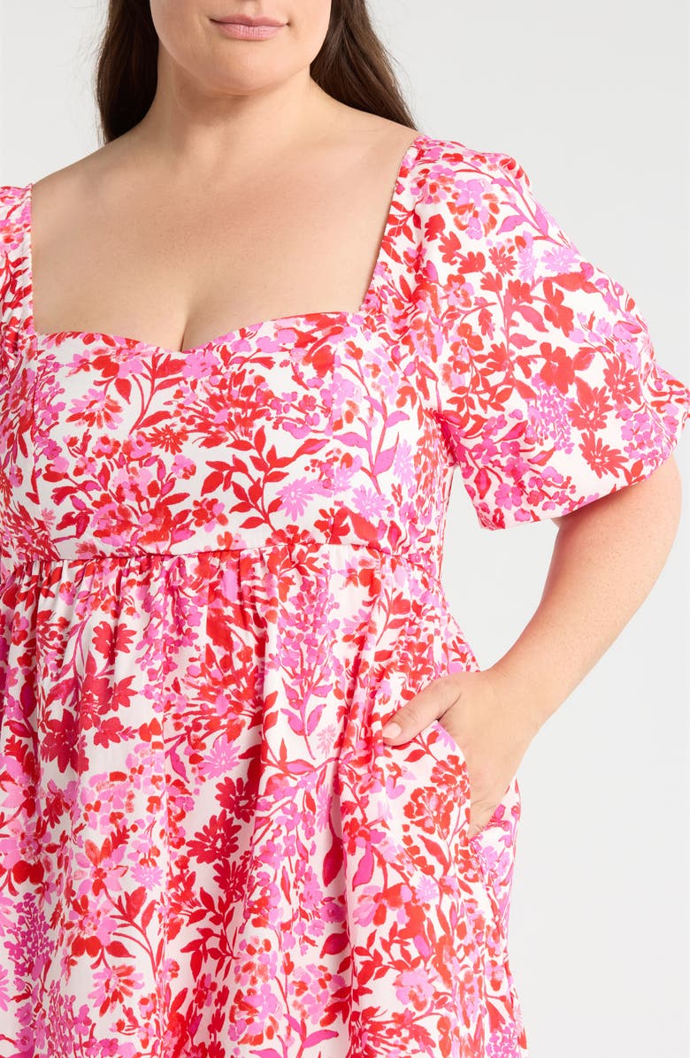 SUGARLIPS Reidy Floral Samia Smocked Minidress, Alternate, color, Pink-Red