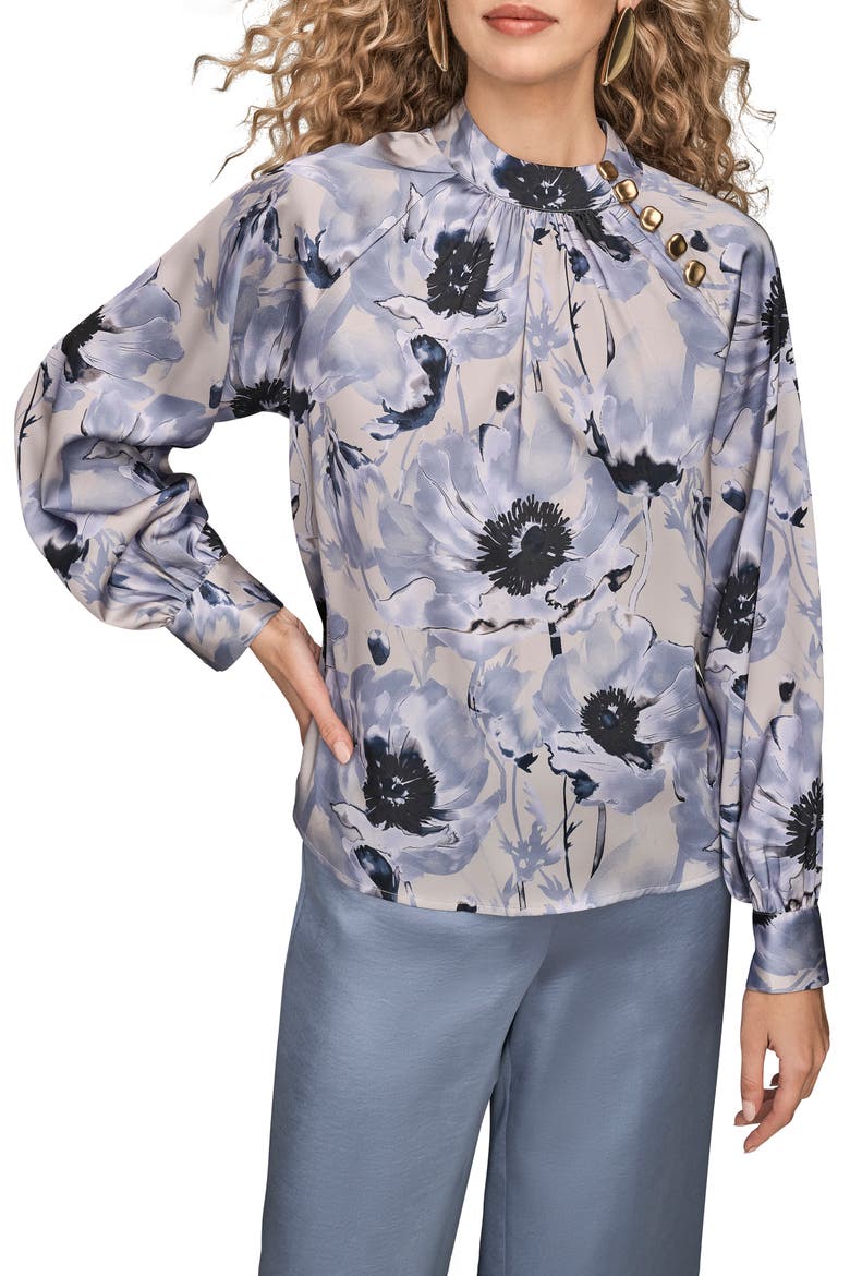 Floral Shoulder Button Long Sleeve Top, Main, color, VAPOR/ TEMPEST MULTI
