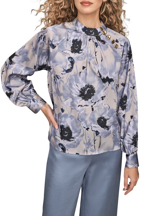 Floral Shoulder Button Long Sleeve Top