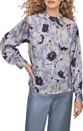 Donna Karan New York Floral Shoulder Button Long Sleeve Top